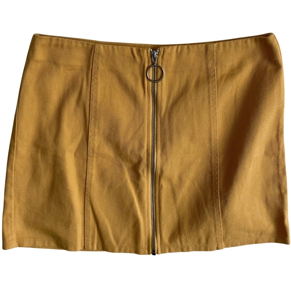 Chloe Katie Mini Skirt, Gold Yellow Cotton, Zipper Front, Womens Size L‎